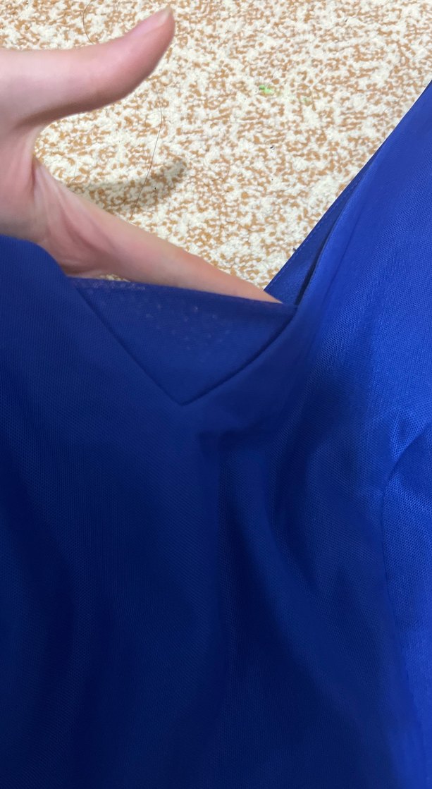 Mavi V Yakalı Uzun Drapeli Abiye Elbise - Görsel 3