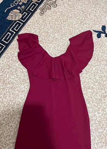 Bordo Uzun Drapeli V Yaka Abiye Elbise - Görsel 2