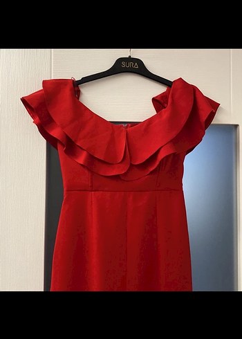 Kırmızı Straplez Uzun Abiye Elbise - Görsel 6