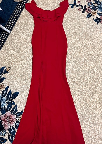 Kırmızı Straplez Uzun Abiye Elbise - Görsel 2