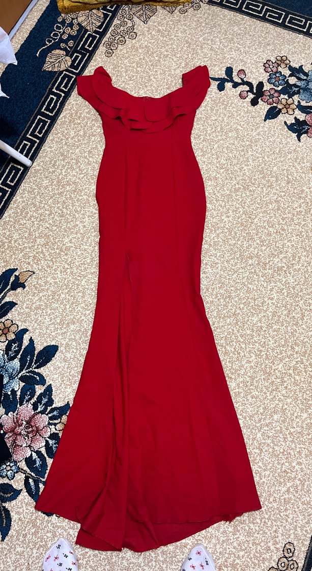 Kırmızı Straplez Uzun Abiye Elbise - Görsel 2