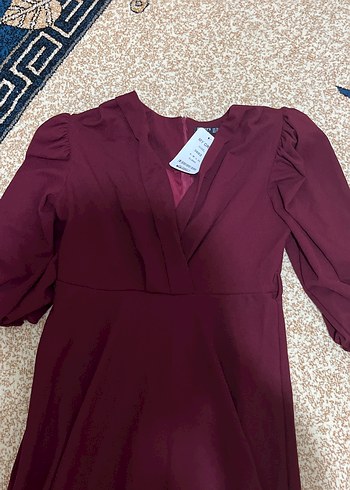 Bordo V Yakalı Uzun Kollu Salaş Elbise - Görsel 2