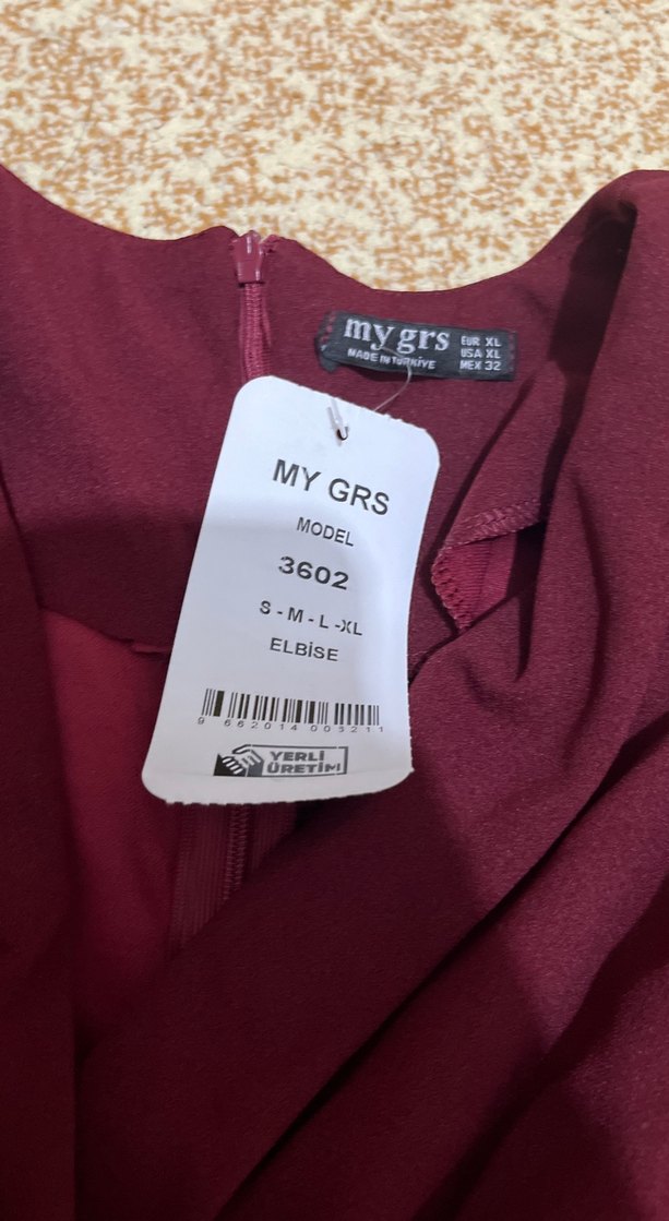 Bordo V Yakalı Uzun Kollu Salaş Elbise - Görsel 4