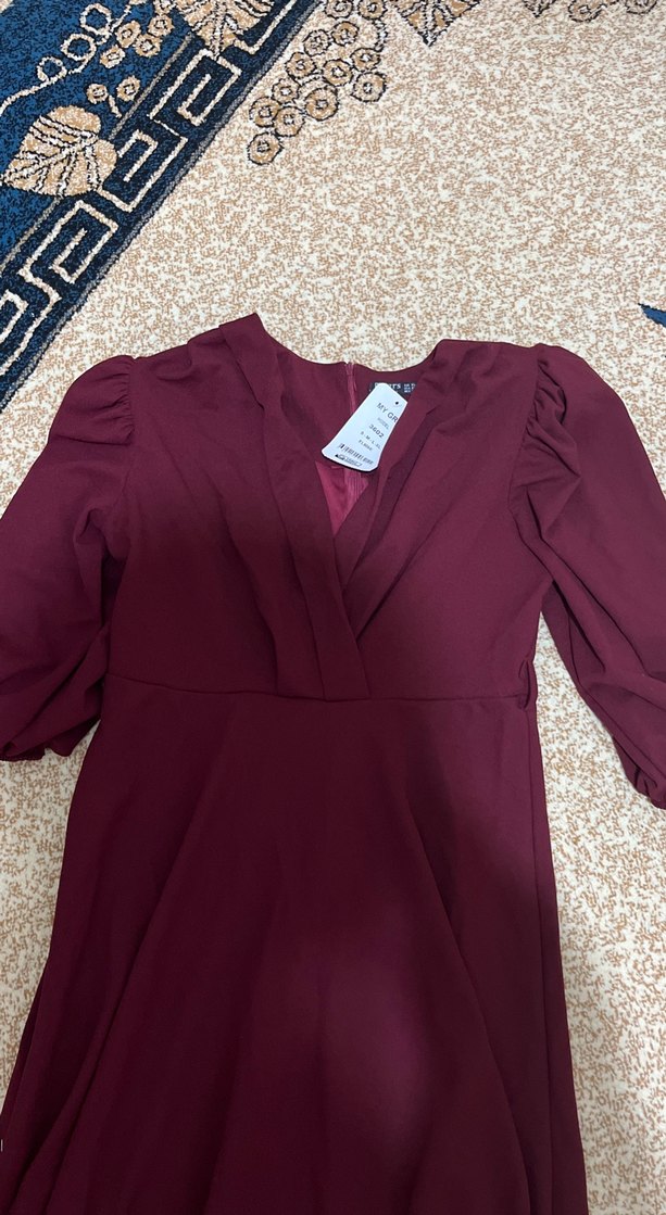Bordo V Yakalı Uzun Kollu Salaş Elbise - Görsel 2