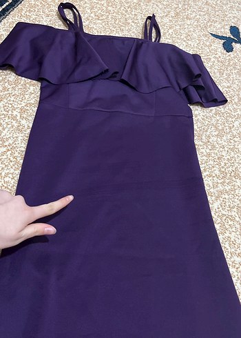 Mor Uzun Drapeli Straplez Abiye Elbise - Görsel 3