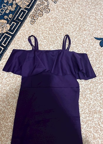 Mor Uzun Drapeli Straplez Abiye Elbise - Görsel 2