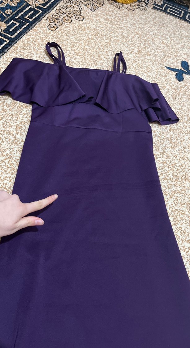 Mor Uzun Drapeli Straplez Abiye Elbise - Görsel 3