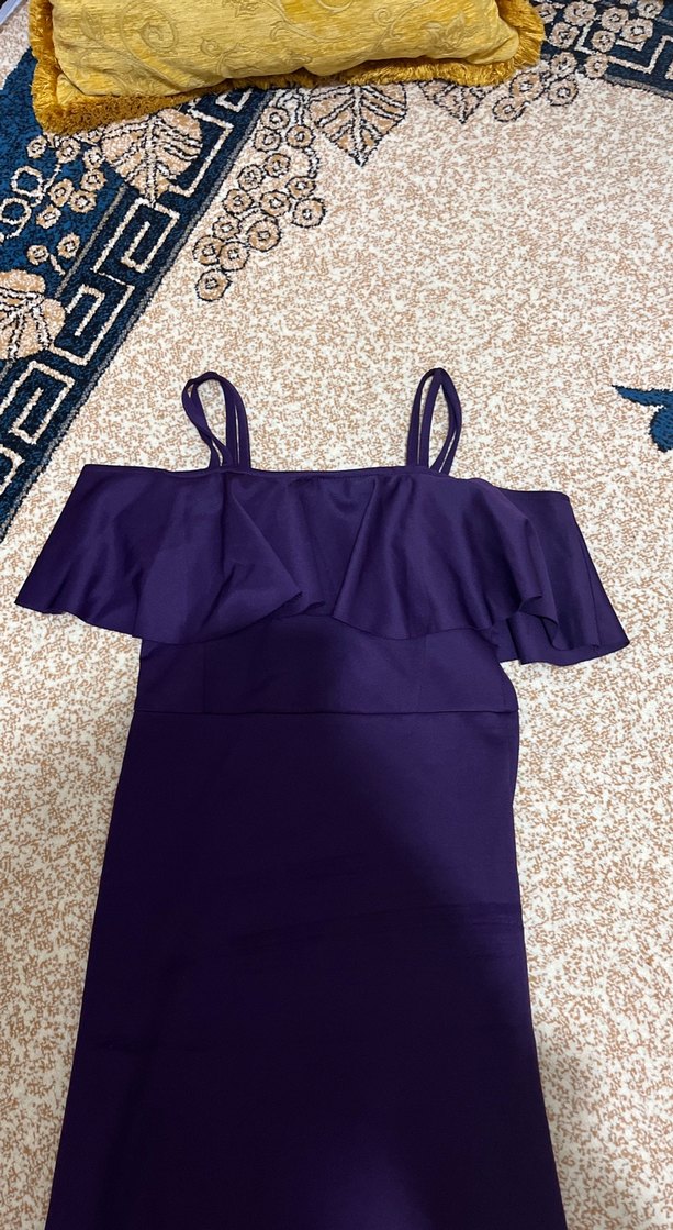 Mor Uzun Drapeli Straplez Abiye Elbise - Görsel 2