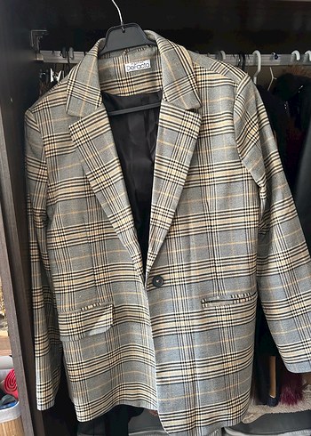 Defacto Bej Ekose Klasik Blazer Ceket