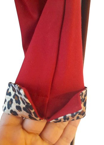 Kırmızı Kumaştan Leopar Desenli Zarif elbise Kadın ElbisesiS/M - Görsel 8