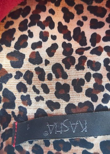 Kırmızı Kumaştan Leopar Desenli Zarif elbise Kadın ElbisesiS/M - Görsel 7