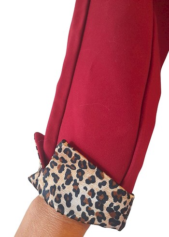 Kırmızı Kumaştan Leopar Desenli Zarif elbise Kadın ElbisesiS/M - Görsel 2