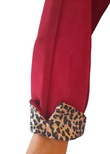 Kırmızı Kumaştan Leopar Desenli Zarif elbise Kadın ElbisesiS/M - Görsel 6