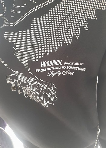 HOODRICH Taş Detaylı Siyah Kapüşonlu Sweatshirt SIRT KUŞ DESENLİ - Görsel 4