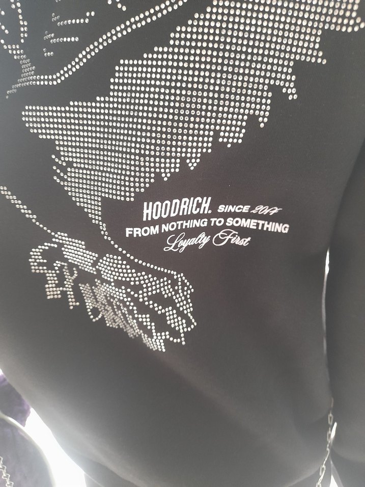 HOODRICH Taş Detaylı Siyah Kapüşonlu Sweatshirt SIRT KUŞ DESENLİ - Görsel 4