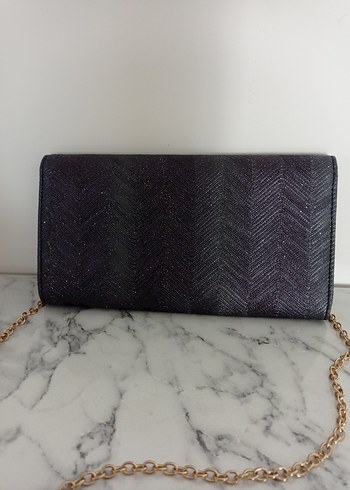 Diğer Zincir Detaylı Siyah Kadın Deri Clutch