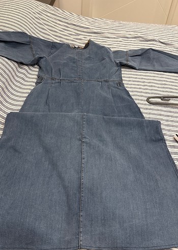 Gri Uzun Kollu Kadın Denim elbise