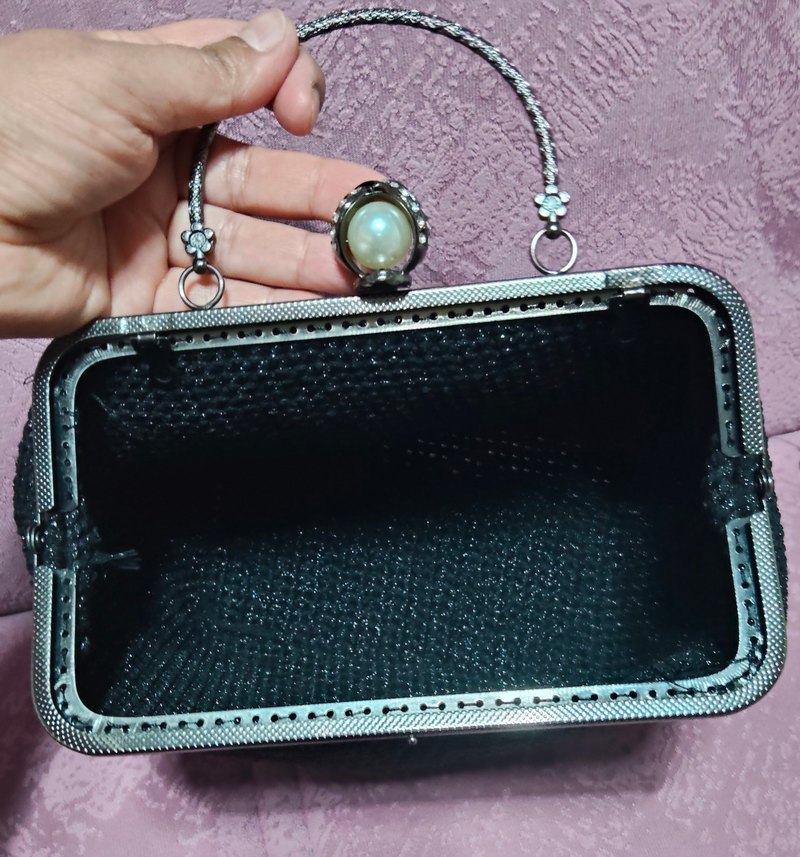 Boncuklu Siyah El Zinciri simli çanta - Görsel 2