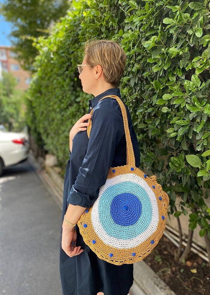 Nazar boncuklu hasır çanta - Görsel 3