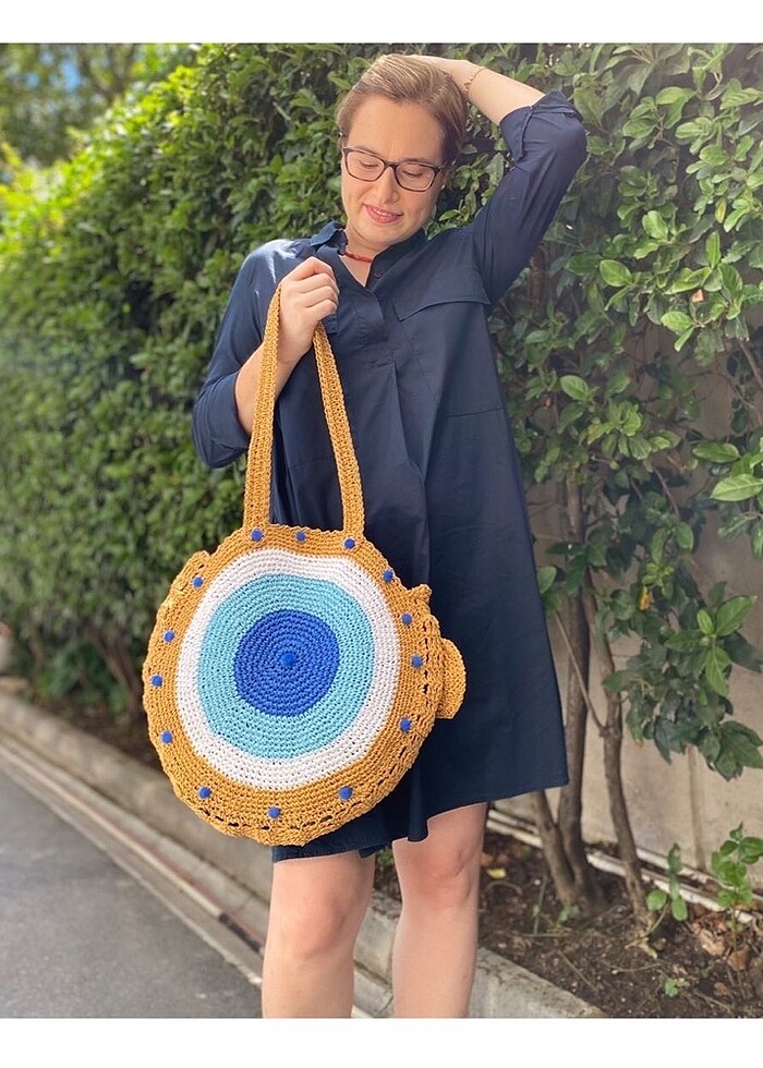 Nazar boncuklu hasır çanta - Görsel 4