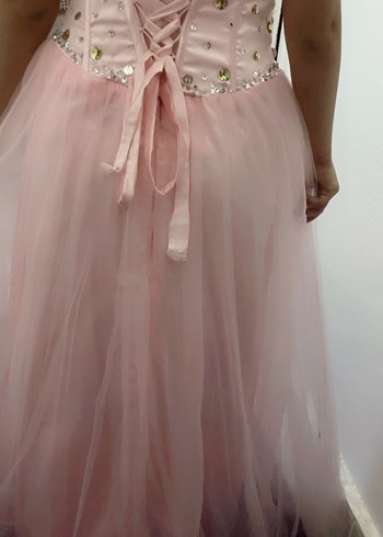 Abiye Pembe arkası korse modelli Abiye Elbise