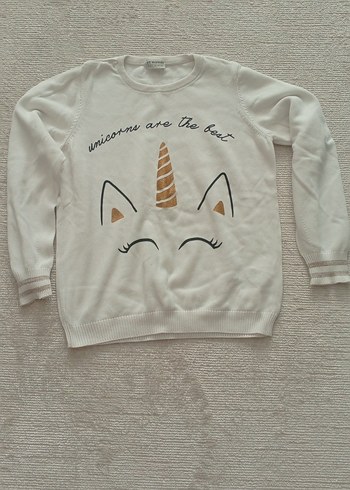 Beyaz Unicorn Baskılı Kız Sweatshirt