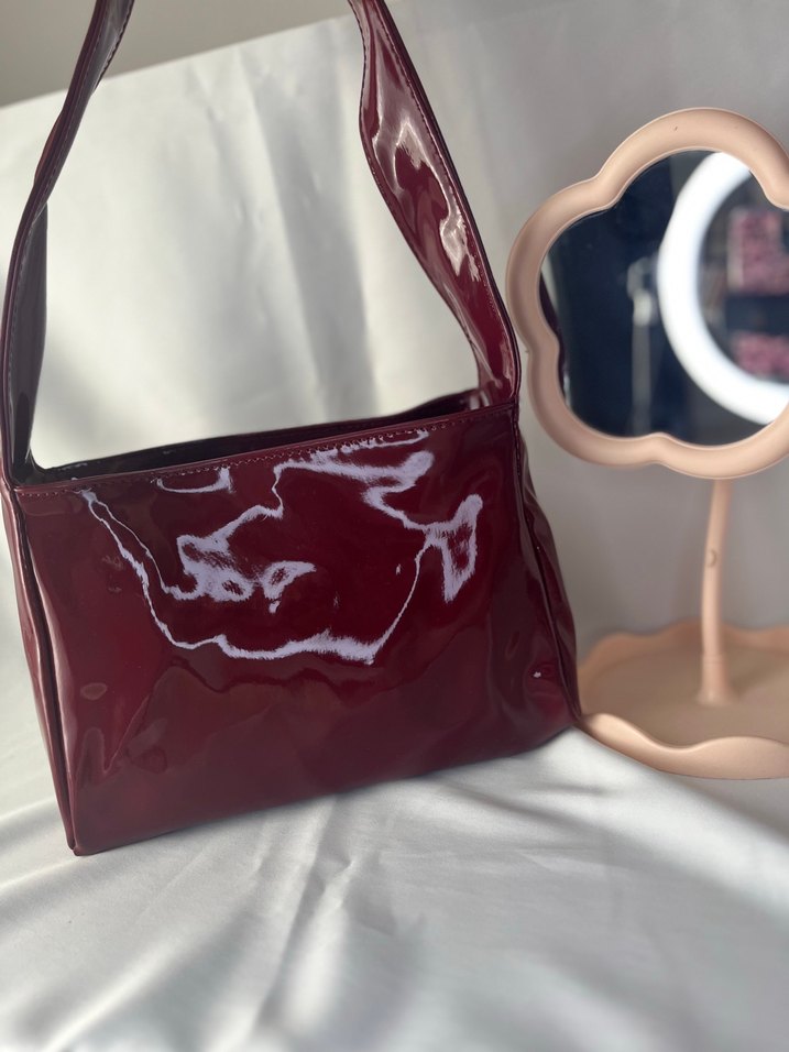 Bordo Parlak Deri Kadın El Çantası - Görsel 2
