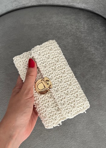 Dantel Detaylı Beyaz Örgü Kadın Portföy Çanta - Görsel 4