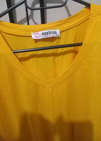Hardal V Yaka Kısa Kollu Kadın Tişört - Görsel 2