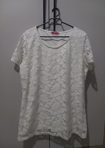 Kısa Kollu Beyaz Dantel Bluz - Görsel 6