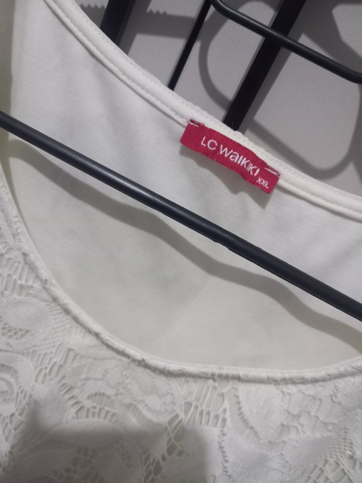 Kısa Kollu Beyaz Dantel Bluz - Görsel 4