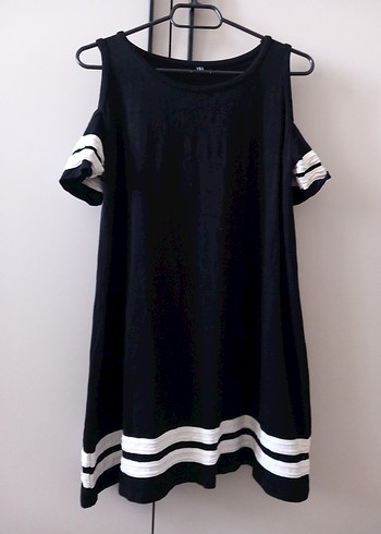 Siyah Midi Kısa Kollu Rahat Elbise - Görsel 2