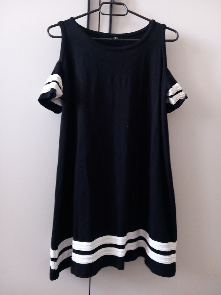 Siyah Midi Kısa Kollu Rahat Elbise - Görsel 2