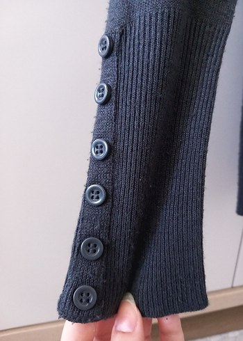 Gri Düğmeli Midi Kadın Hırka - Görsel 2