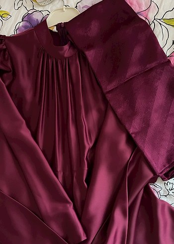 Bordo Uzun Kollu Salaş Abiye - Görsel 8