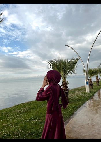 Bordo Uzun Kollu Salaş Abiye - Görsel 4