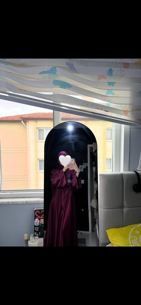 Bordo Uzun Kollu Salaş Abiye - Görsel 2