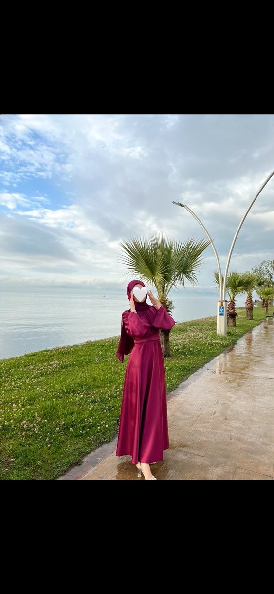 Bordo Uzun Kollu Salaş Abiye - Görsel 3