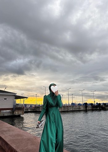 Yeşil Uzun Drapeli Abiye - Görsel 2