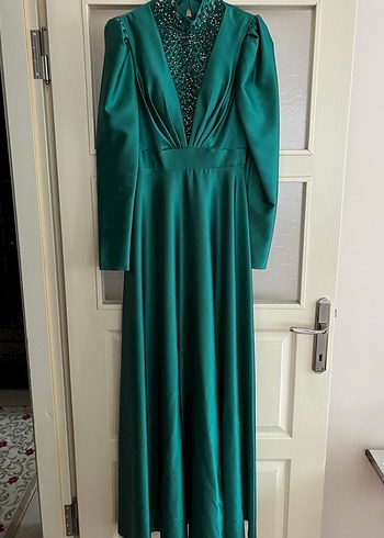 Yeşil Uzun Drapeli Abiye - Görsel 4