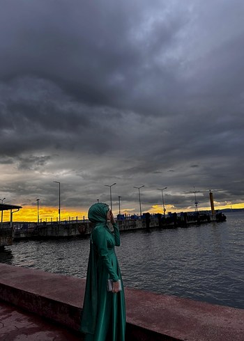 Yeşil Uzun Drapeli Abiye - Görsel 3