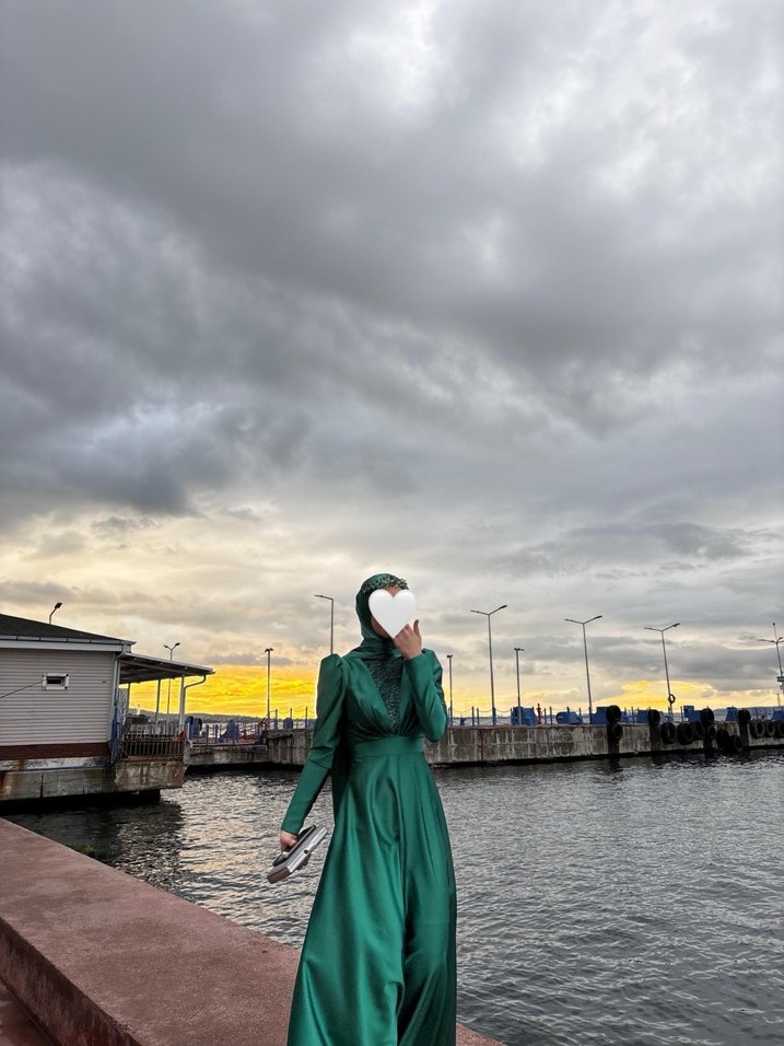 Yeşil Uzun Drapeli Abiye - Görsel 2