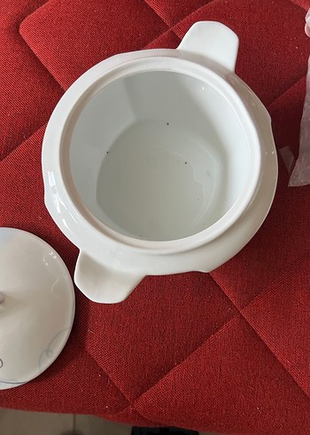 Nakış Desenli Beyaz Gri Kapaklı Tabak - Görsel 3