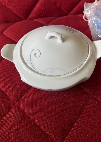 Nakış Desenli Beyaz Gri Kapaklı Tabak - Görsel 4