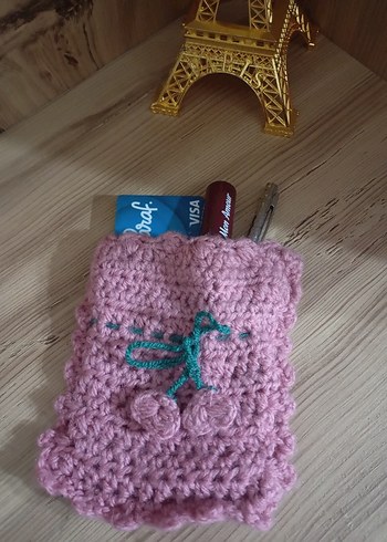ı Pembe Mini Örgü cüzdan - Görsel 3
