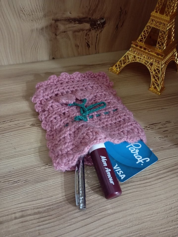 ı Pembe Mini Örgü cüzdan - Görsel 2