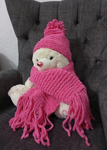 Pembe Çocuk Örgü Bere ve Atkı Seti - Görsel 2