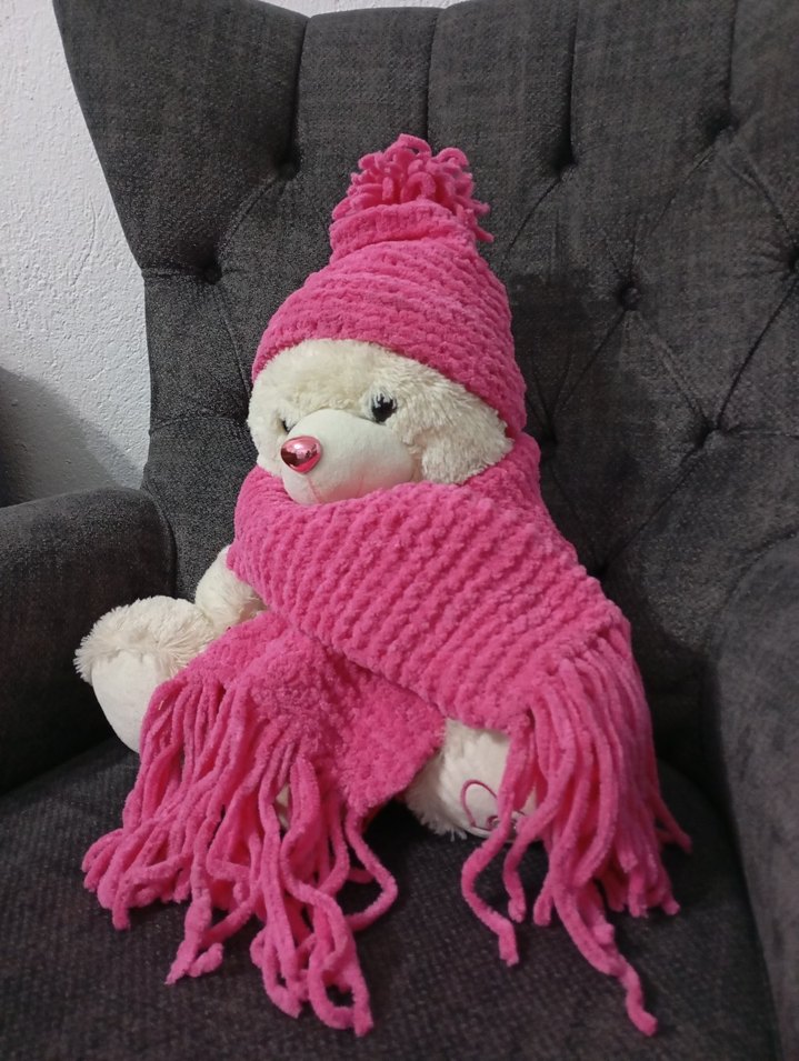 Pembe Çocuk Örgü Bere ve Atkı Seti - Görsel 2