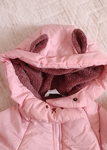 Kürklü Pembe Bebek Tulumu  astronot mont - Görsel 2