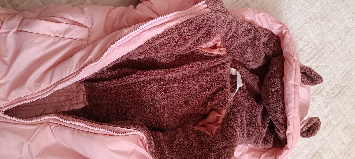 Kürklü Pembe Bebek Tulumu  astronot mont - Görsel 3